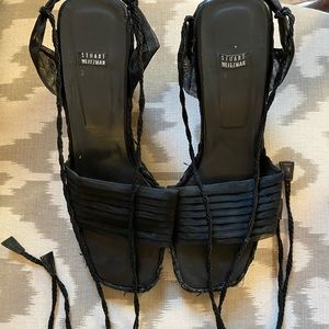 Gorgeous Stuart Weitzman Black Raffia Wedge Sz 9B